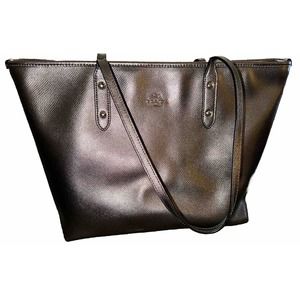 COACH SILVER GUNMETAL LEATHER CITY TOTE BAG SHOULDER PURSE
